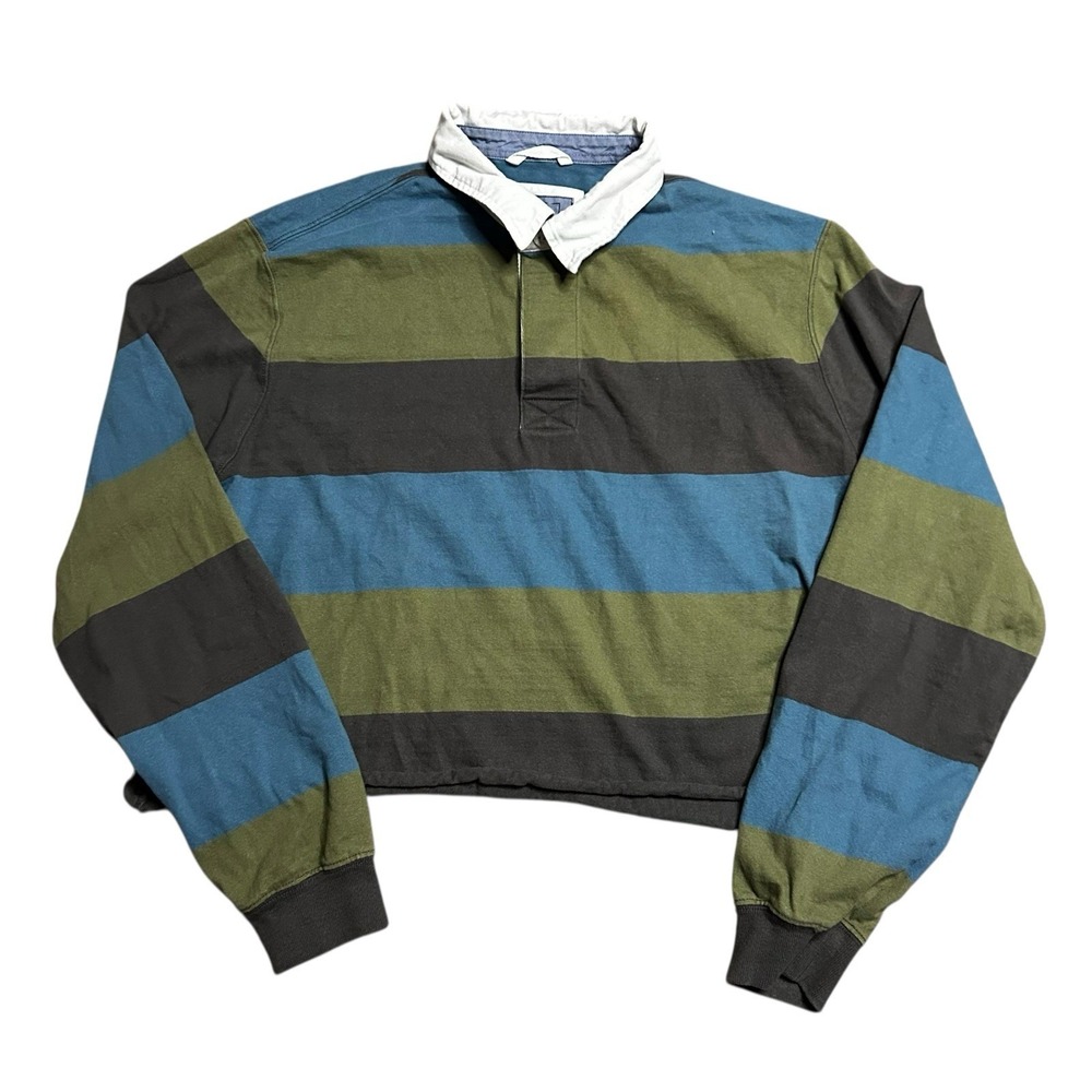 LL Bean Striped Polo Rugby Long Sleeve Shirt Size Large READ DESCRIPTION